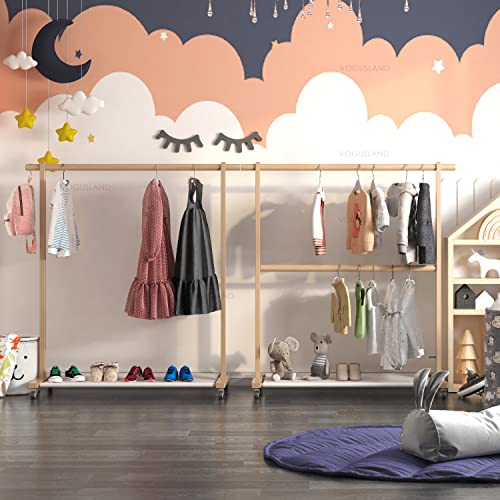 VOGUSLAND Dress Up Rack with Storage Shelf, Kids Clothing Rack with Caster Wheels, Child Garment Rack for Small Space