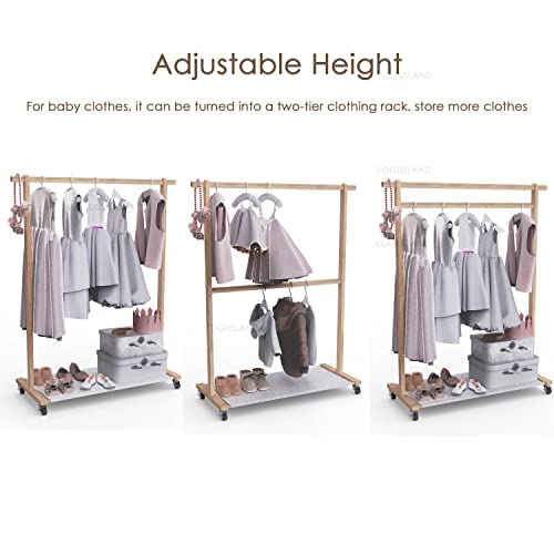 VOGUSLAND Dress Up Rack with Storage Shelf, Kids Clothing Rack with Caster Wheels, Child Garment Rack for Small Space