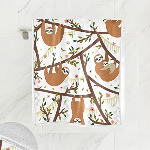 Wamika Funny Sloth Baby Hand Bath Towel Shower Towels Set Tree Pioneer Flowers Kitchen Hanging Gym Fingertip Bathroom Towel Highly Absorbent