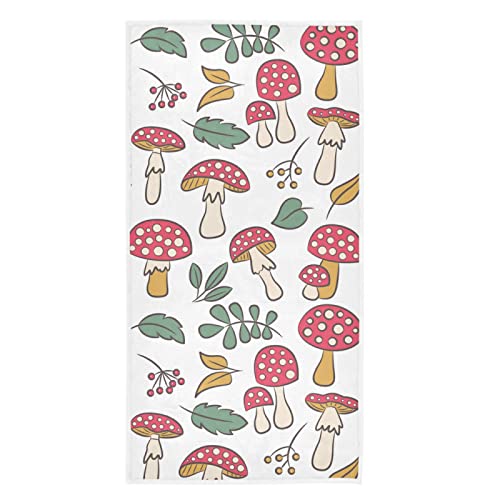 Naanle Fresh Mushroom Leaves Soft Highly Absorbent Guest Large Home Hand Towel Decor for Kitchen, Bathroom, Hotel, Gym and Spa (16 x 30 Inches)