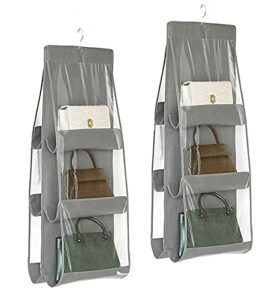 st-best-p handbag storage hanging purse organizer bedroom organization dust-proof holder bag for wardrobe closet (grey-2pack)
