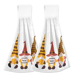 kocoart thanksgiving day gnomes kitchen hand towels thankful hanging tie towel with loop 2pcs, soft super absorbent fingertip towel for bathroom washroom guestroom hotel 12x17 in
