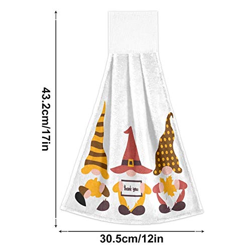 KOCOART Thanksgiving Day Gnomes Kitchen Hand Towels Thankful Hanging Tie Towel with Loop 2PCS, Soft Super Absorbent Fingertip Towel for Bathroom Washroom Guestroom Hotel 12x17 in