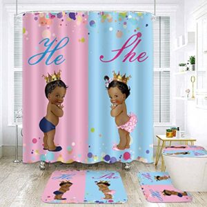 ntetsn 4 pcs african american kids shower curtain set 4 pieces children baby bathing shower curtains with bath rugs non-slip soft toilet lid cover for bathroom decor setyynt5