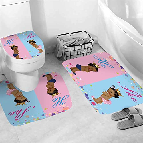 NTETSN 4 PCS African American Kids Shower Curtain Set 4 Pieces Children Baby Bathing Shower Curtains with Bath Rugs Non-Slip Soft Toilet Lid Cover for Bathroom Decor SETYYNT5