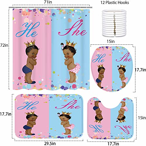 NTETSN 4 PCS African American Kids Shower Curtain Set 4 Pieces Children Baby Bathing Shower Curtains with Bath Rugs Non-Slip Soft Toilet Lid Cover for Bathroom Decor SETYYNT5