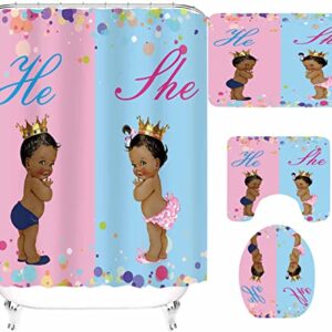 NTETSN 4 PCS African American Kids Shower Curtain Set 4 Pieces Children Baby Bathing Shower Curtains with Bath Rugs Non-Slip Soft Toilet Lid Cover for Bathroom Decor SETYYNT5