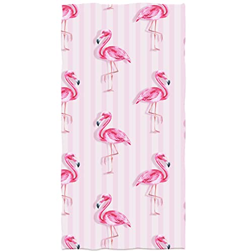 IUOCFER Lovely Flamingos Hand Towels Pink Animal Bath Towels Pink White Stripes Kitchen Dish Towels 13.6 X 29' for Household Daily Use | Home Decoration | Gym Spa