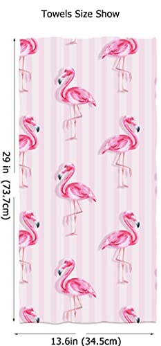 IUOCFER Lovely Flamingos Hand Towels Pink Animal Bath Towels Pink White Stripes Kitchen Dish Towels 13.6 X 29' for Household Daily Use | Home Decoration | Gym Spa