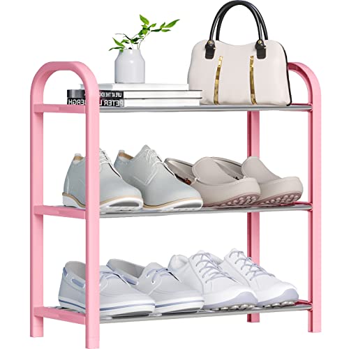 Hockmez 3-Tier Small Shoe Rack,Multifunctional Sturdy Lightweight Shoes Storage Organizer for Small Space, Free Standing Shoe Shelf for Closet Entrywa（HP-Fen