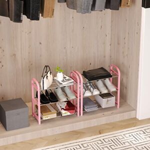 Hockmez 3-Tier Small Shoe Rack,Multifunctional Sturdy Lightweight Shoes Storage Organizer for Small Space, Free Standing Shoe Shelf for Closet Entrywa（HP-Fen