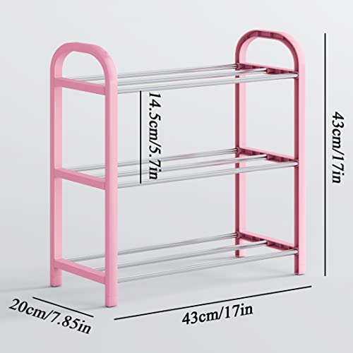 Hockmez 3-Tier Small Shoe Rack,Multifunctional Sturdy Lightweight Shoes Storage Organizer for Small Space, Free Standing Shoe Shelf for Closet Entrywa（HP-Fen