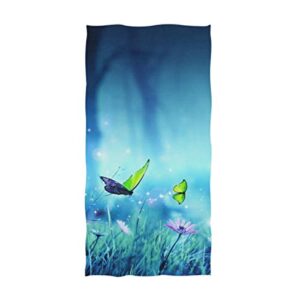 naanle beautiful magic forest butterfly flowers print highly absorbent soft large decorative guest hand towel for bathroom, hotel, gym and spa (16 x 30 inches)