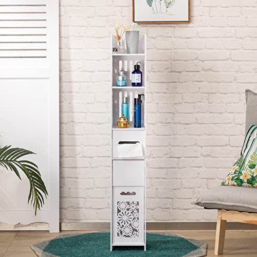 DOEWORKS Bathroom Storage Cabinet for Small Space, Standing Shower Stand Organizer, Corner Decor Small Storage Rack Shelving Unit, White