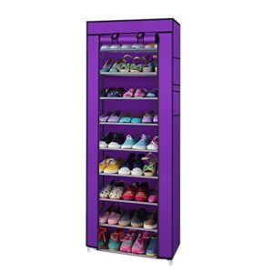mallmall 10 tiers shoe rack with dustproof cover closet ,30-pair shoes rack storage cabinet organizer (purple)