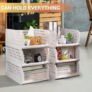 ELUCHANG Stackable Closet Organizers and Storage 16.93in 4 Packs Foldable Closet Organizer Drawers Shelves Collapsible Wardrobe Clothes Storage Bins Organization for Bedroom Bathroom Kitchen