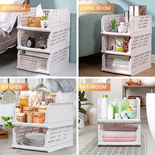 ELUCHANG Stackable Closet Organizers and Storage 16.93in 4 Packs Foldable Closet Organizer Drawers Shelves Collapsible Wardrobe Clothes Storage Bins Organization for Bedroom Bathroom Kitchen