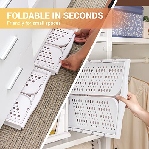 ELUCHANG Stackable Closet Organizers and Storage 16.93in 4 Packs Foldable Closet Organizer Drawers Shelves Collapsible Wardrobe Clothes Storage Bins Organization for Bedroom Bathroom Kitchen