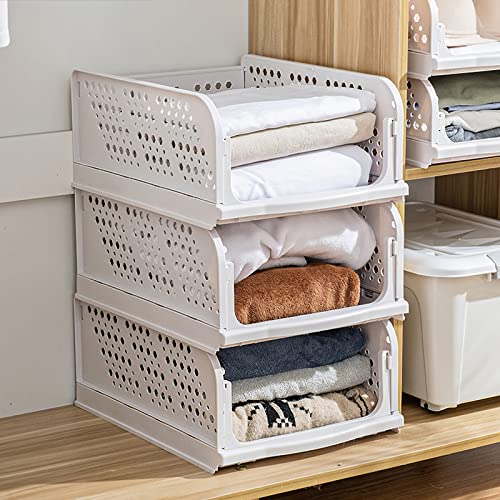 ELUCHANG Stackable Closet Organizers and Storage 16.93in 4 Packs Foldable Closet Organizer Drawers Shelves Collapsible Wardrobe Clothes Storage Bins Organization for Bedroom Bathroom Kitchen