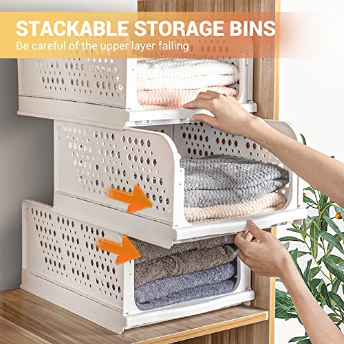 ELUCHANG Stackable Closet Organizers and Storage 16.93in 4 Packs Foldable Closet Organizer Drawers Shelves Collapsible Wardrobe Clothes Storage Bins Organization for Bedroom Bathroom Kitchen