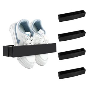 wall mounted shoe storage rack - 4pack adjustable shoes organizer holder for wall door rv camper shoe holder with sticky hanging strips (black)