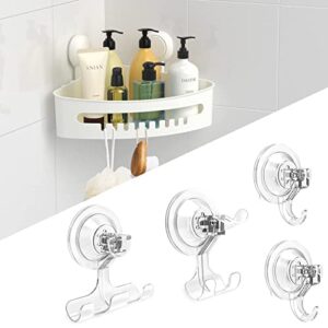 budget & good reusable shower hook (4-pack) vacuum suction cup hook - razor holder & corner shower caddy suction cup holds up to 22lb bundle