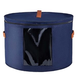 17x11 inch hat box for women men storage foldable round hat box organizer case with dustproof lid for travel closet toys clothes (blue)