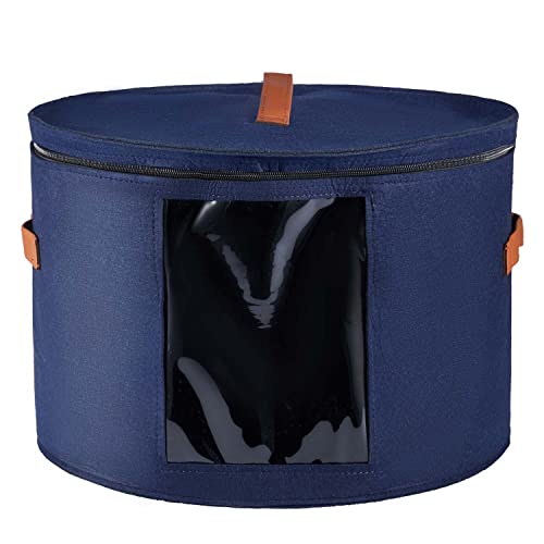 17x11 inch Hat Box for Women Men Storage Foldable Round Hat Box Organizer Case with Dustproof Lid for Travel Closet Toys Clothes (Blue)