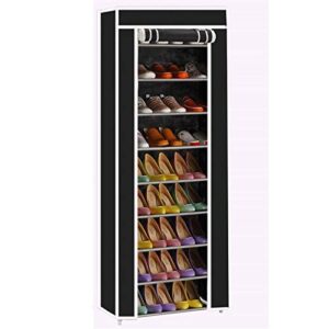 room-saving 10-layers 9 lattices non-woven fabric shoe rack black 10 tiers shoe rack stackable narrow expandable non-woven fabric storage organizer cabinet tower shelf space saving assembly