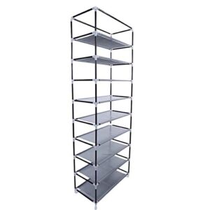 Room-Saving 10-Layers 9 Lattices Non-Woven Fabric Shoe Rack Black 10 Tiers Shoe Rack Stackable Narrow Expandable Non-Woven Fabric Storage Organizer Cabinet Tower Shelf Space Saving Assembly