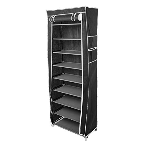 Room-Saving 10-Layers 9 Lattices Non-Woven Fabric Shoe Rack Black 10 Tiers Shoe Rack Stackable Narrow Expandable Non-Woven Fabric Storage Organizer Cabinet Tower Shelf Space Saving Assembly