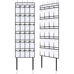 sawysine 24 large pockets hanging shoe organizer over the door rack with 6 hooks & 2 fixed rope for closet wall storage clear mesh holder hanger caddy men women sneakers, white, 59x22 inch