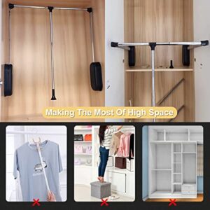 usego Pull Down Closet Rod Chrome Heavy Duty Adjustable 35-46.7 Closet Pull Down Rods Hanger for Hanging Clothes Wardrobe Lift Rail Organizer Storage System Side Mounted Expanding Tubing
