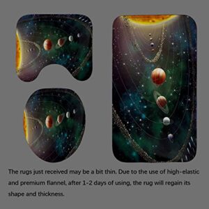 SKAILIÉ 4PCS Outer Space Shower Curtain Set, Sun Mercury Venus Earth Mars Jupiter Saturn Uranus Neptune Starry Sky Galaxy Universe Milky Way Solar System Educational Bathroom Decor, Non-Slip Bath Mat