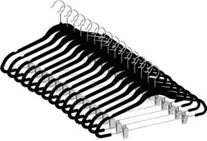 zoyer velvet skirt hangers (20 pack, black)- non slip velvet pants hangers with metal clips, 360° swivel hook, durable thin coat hangers- space saving velvet dresses hangers, shirt & clothes hanger.