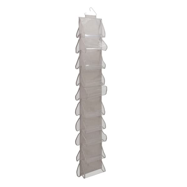 Household Essentials 20-Pocket Closet Shoe File, Single Hook System, Light Grey