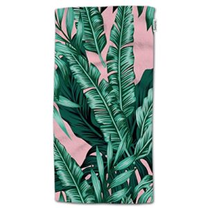 hgod designs tropical hand towels,tropical banana grenn leaves in the pink background 100% cotton soft bath hand towels for bathroom kitchen hotel spa hand towels 15"x30"