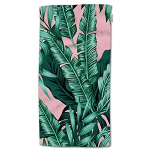 HGOD DESIGNS Tropical Hand Towels,Tropical Banana Grenn Leaves in The Pink Background 100% Cotton Soft Bath Hand Towels for Bathroom Kitchen Hotel Spa Hand Towels 15"X30"