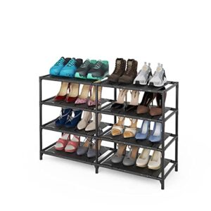 4 tier shoe rack organizer for closet, metal sturdy shoe shelf storage for entryway garage bedroom, small stackable black shoe stand