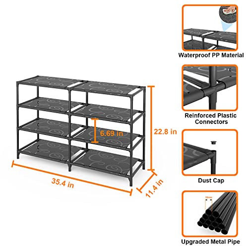 4 Tier Shoe Rack Organizer for Closet, Metal Sturdy Shoe Shelf Storage for Entryway Garage Bedroom, Small Stackable Black Shoe Stand