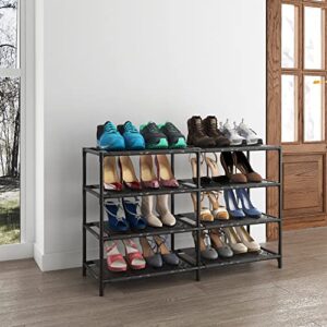 4 Tier Shoe Rack Organizer for Closet, Metal Sturdy Shoe Shelf Storage for Entryway Garage Bedroom, Small Stackable Black Shoe Stand