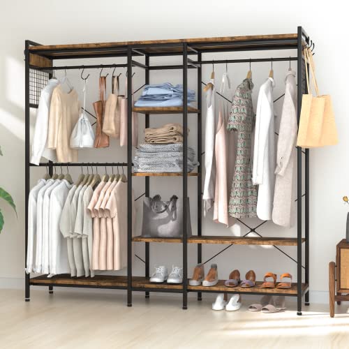 heodmaem Reversible Free Standing Closet Organizer, Heavy Duty Clothes Rack for Hanging Clothes, Corner Closet Shelves, L Shape Garment Rack with Shelves