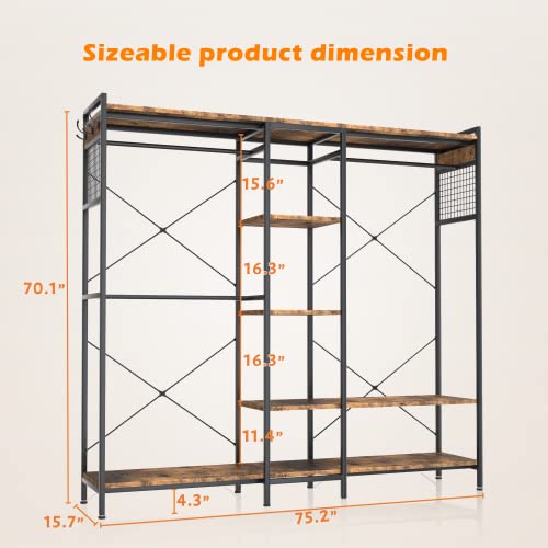 heodmaem Reversible Free Standing Closet Organizer, Heavy Duty Clothes Rack for Hanging Clothes, Corner Closet Shelves, L Shape Garment Rack with Shelves