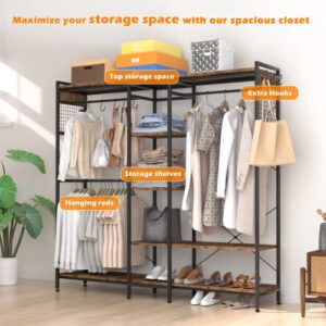 heodmaem Reversible Free Standing Closet Organizer, Heavy Duty Clothes Rack for Hanging Clothes, Corner Closet Shelves, L Shape Garment Rack with Shelves