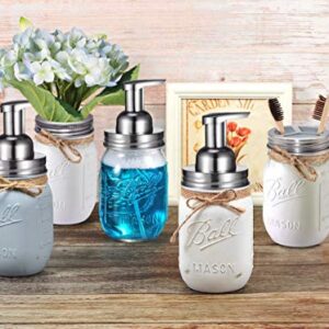 Mason Jar Bathroom Set（3 Piece）-Foaming Soap Dispenser, Toothbrush Holder,Flower Vase,for Wedding House Decor Countertop and Vanity Organizer Bathroom Kitchen Farmhouse Décor (Brushed Nickel