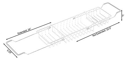 Basicwise Expandable Metal Bathtub Caddy with, Rubber Handles, Chrome (QI003491)