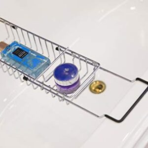 Basicwise Expandable Metal Bathtub Caddy with, Rubber Handles, Chrome (QI003491)