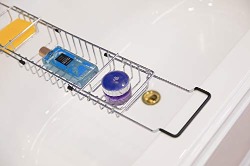 Basicwise Expandable Metal Bathtub Caddy with, Rubber Handles, Chrome (QI003491)