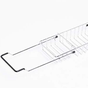 Basicwise Expandable Metal Bathtub Caddy with, Rubber Handles, Chrome (QI003491)