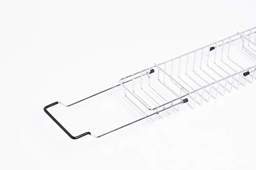 Basicwise Expandable Metal Bathtub Caddy with, Rubber Handles, Chrome (QI003491)